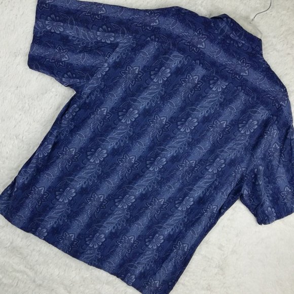 Paradise Collection‎ Mens Shirt Button Down Short Sleeve Blue Floral Stripe XL - Picture 8 of 13